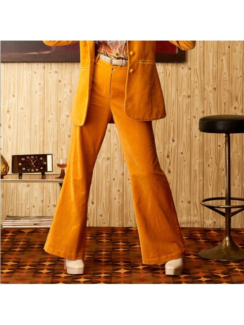 NWT The Hippie Shake Velvet Moonage Daydream Flared Trouser Pants 4